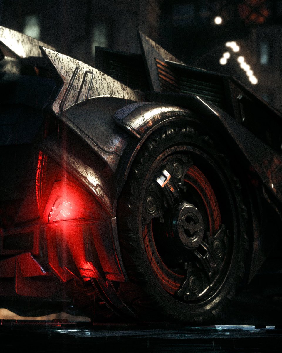 Batmobile. 

#Batman #BatmanArkhamKnight #VPRT #Car #wheel #red #bokeh #scenery #cars #rocksteady