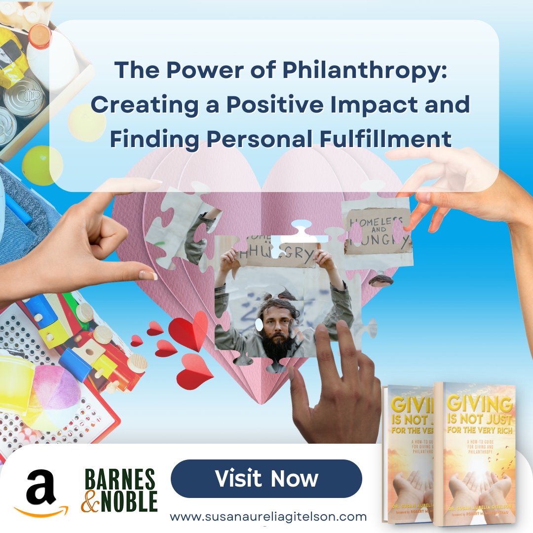 Philanthropy allows individuals and organizations to create a positive impact, build social connections, find purpose, and increase personal fulfillment.

Join Susan on an exploration into the realm of giving.

#SusanAureliaGitelson #Author #PositiveImpact #SocialConnections