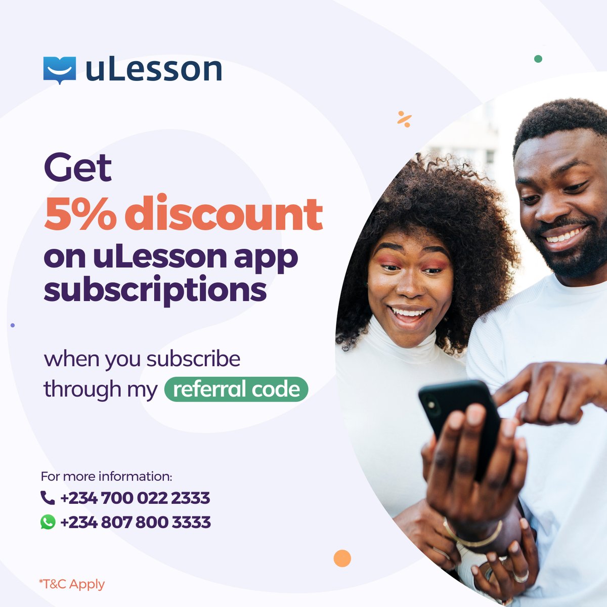 Did you know learners will get a 5% discount on their uLesson app subscription when they sign up and subscribe with your referral code?🤔 If you're interested in earning extra cash but don't know where to start, save this image and share it with your community!🗣️ Start earning:…