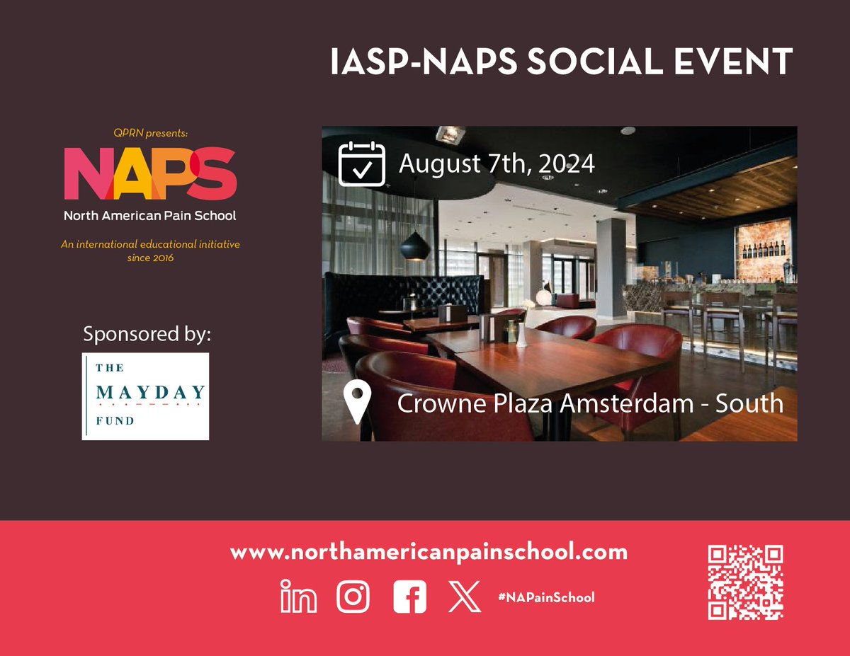 Are you attending @IASPpain #WC2024 and are a #NAPainSchool alum? 🇳🇱🌷
Join us on August 7 @ 6:30pm for the first get-together of all #NAPainSchool editions! 

Come and see NAPSters from your year and other years too!