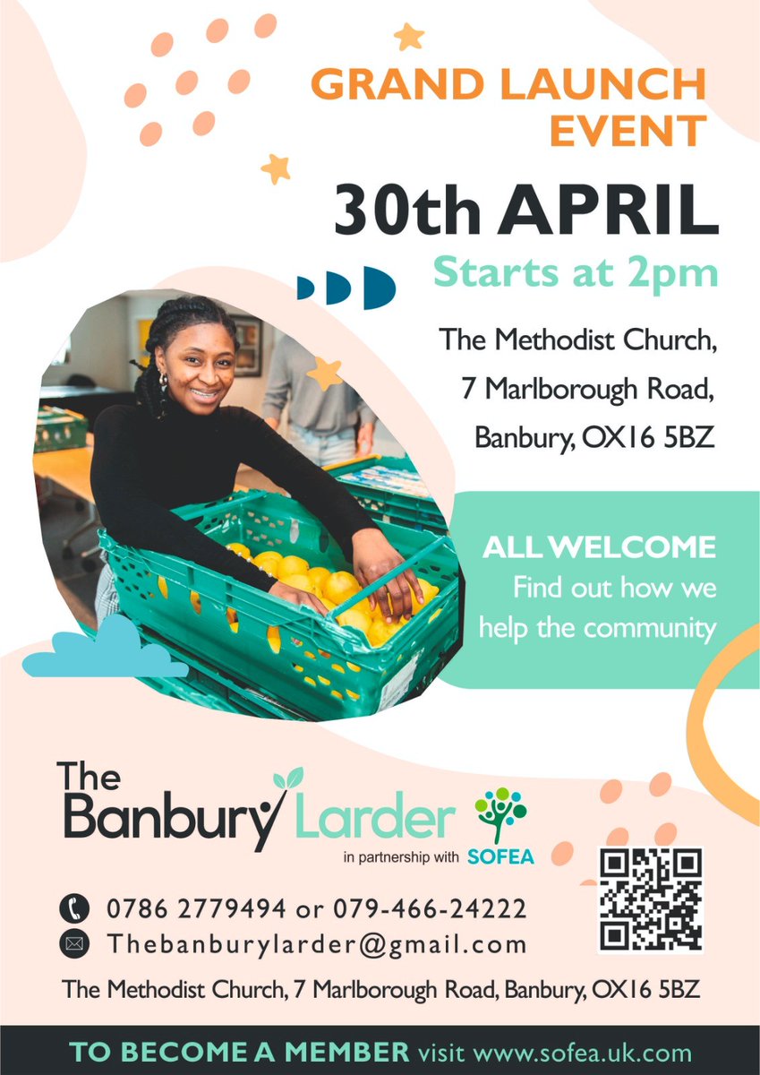 The Banbury Community Larder is having its mock larder tomorrow at 2pm ahead of its grand opening on the 30th of April. If you're not a Community Larder member, you can join here: sofea.uk.com/purpose-projec… #CommunityLarder #sofea #banbury #oxford