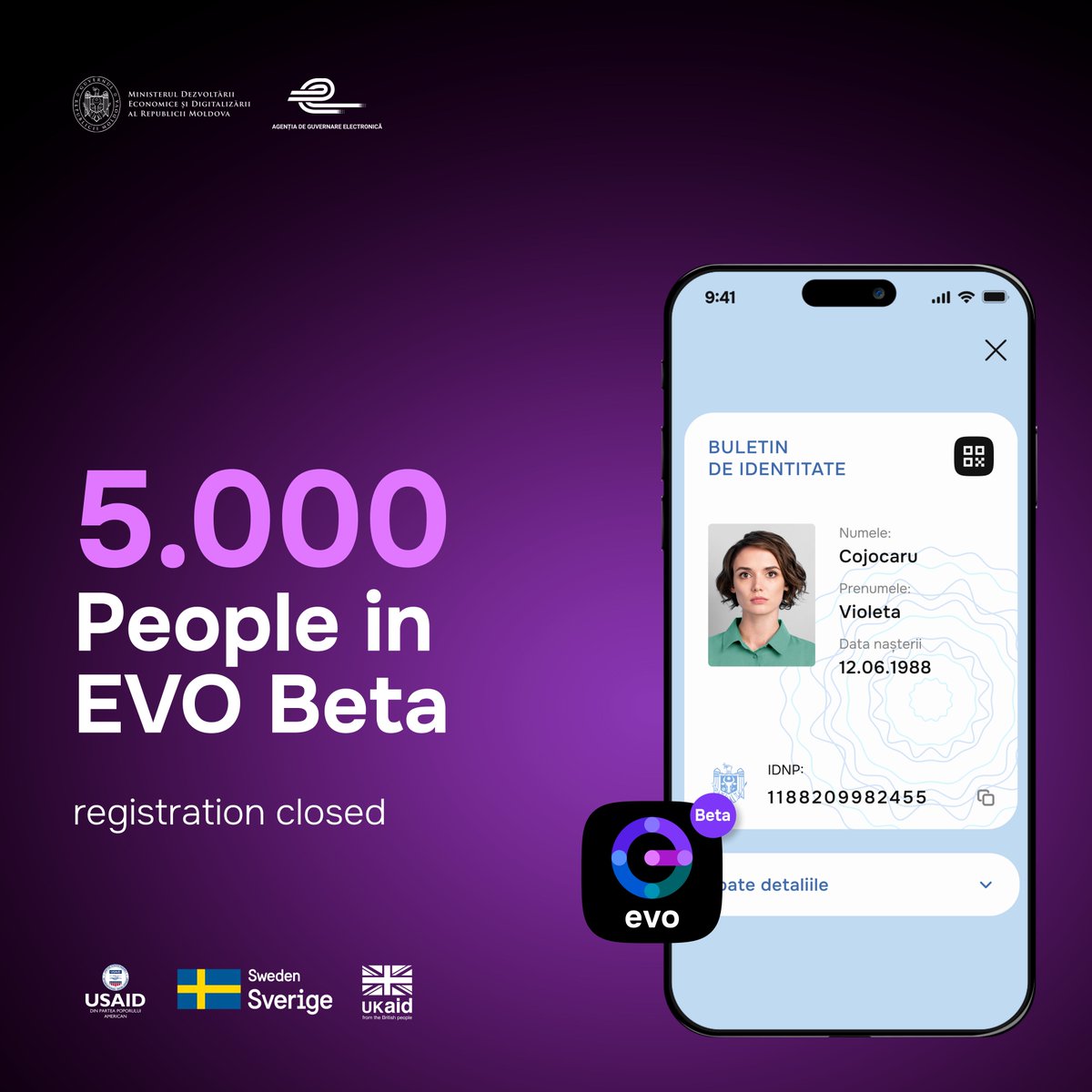 Over 5,000 have joined to test EVO Beta, reaching full capacity! Registration for testing is now closed, but you can still sign up to be notified about the launch at evo.gov.md. Details ➡️ mded.gov.md/inregistrarile…