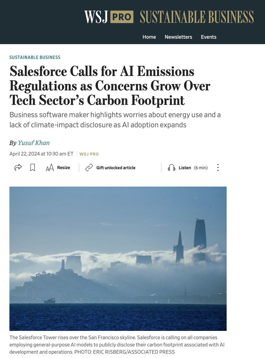 Software developer @Salesforce wants Congress to require tech companies to disclose AI-related emissions.🙄 wsj.com/articles/sales…