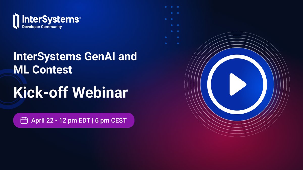 🔥 [LIVE NOW] The InterSystemsVector Search, #GenAI and ML Contest kick-off #webinar: youtube.com/live/J9N9inn9L… @InterSystems experts will guide you through the process of developing and deploying solutions with #InterSystemsIRIS and will present an app showing the use of Vector…