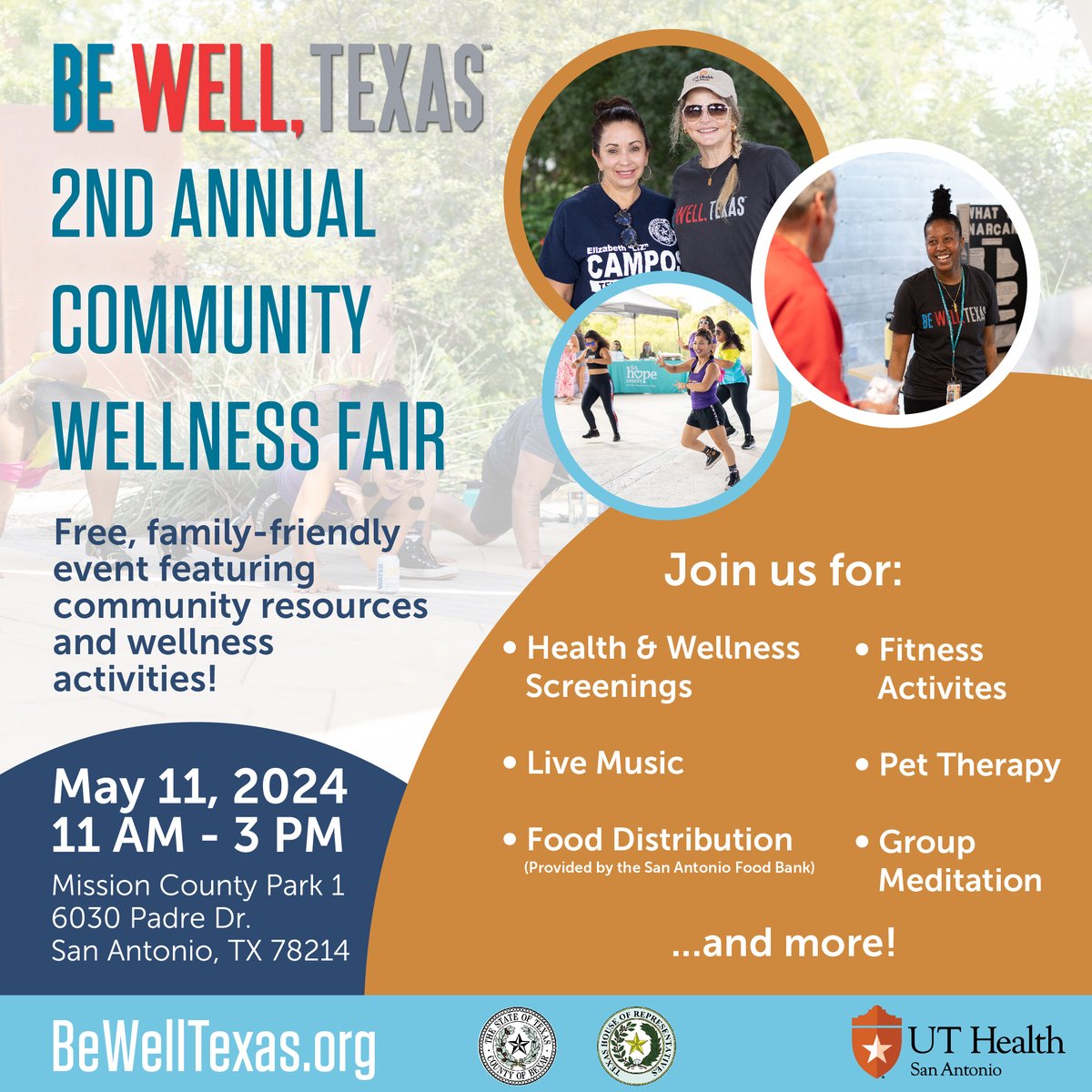 Join Be Well Texas for our 2nd Annual FREE Community Wellness Fair on 5/11. Enjoy family fun in the sun, community resources, and activities to support health and wellness! 😎☀️ This event will feature several organizations from around San Antonio! We hope to see you there!