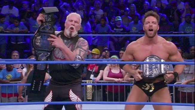 4/22/2018

Eli Drake & Scott Steiner defeated LAX to become the new Impact World Tag Team Champions at Redemption from the Impact Zone in Orlando, Florida. 

#ImpactWrestling #Redemption #EliDrake #LAKnight #ScottSteiner #LAX #Santana #Ortiz #ImpactWorldTagTeamChampionship