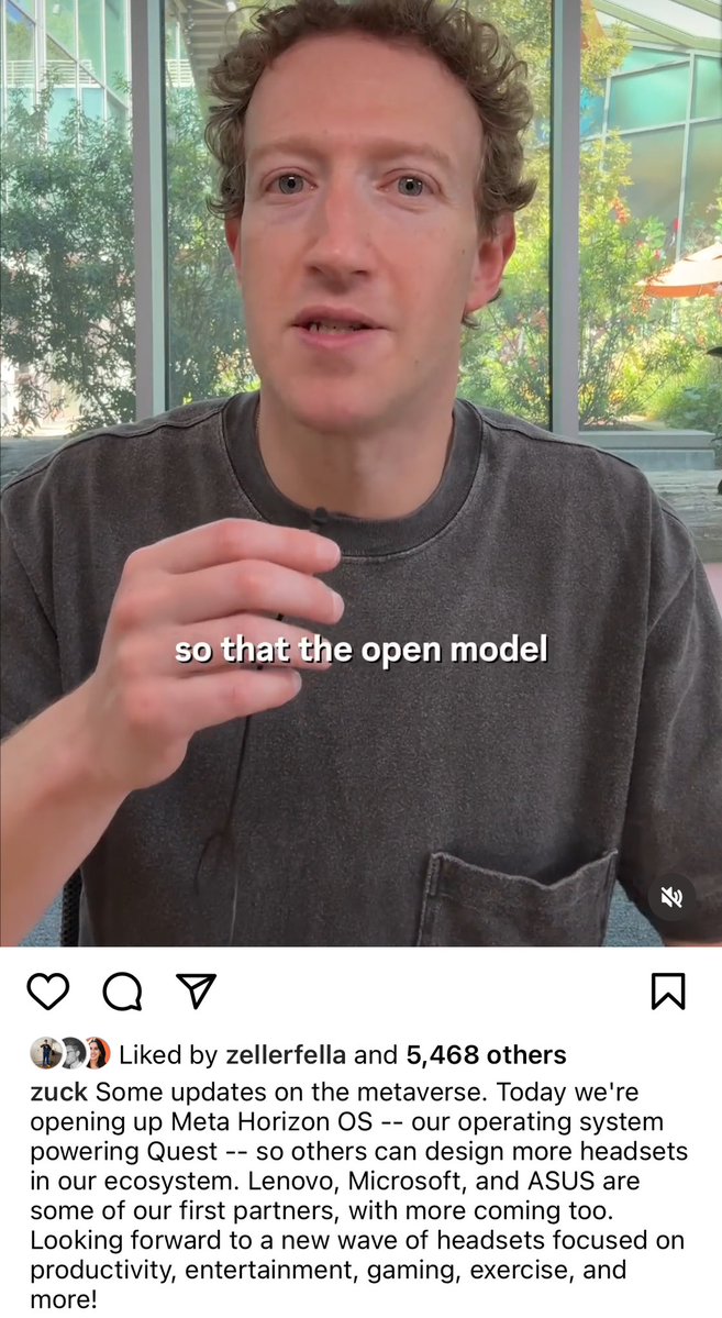 Zuck announcing Meta Horizons OS His shot at building the Android of AR/VR since Apple will continue their OS exclusivity within their family of devices