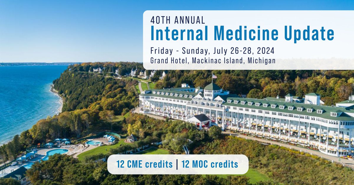 Don’t miss your chance to join us at the iconic @GrandHotelMI this July! Registration includes 12 CME/MOC credits, networking opportunities, lunch on the lawn, and a private welcome reception for you and your family! Register today: ww2.highmarksce.com/micme/index.cf…