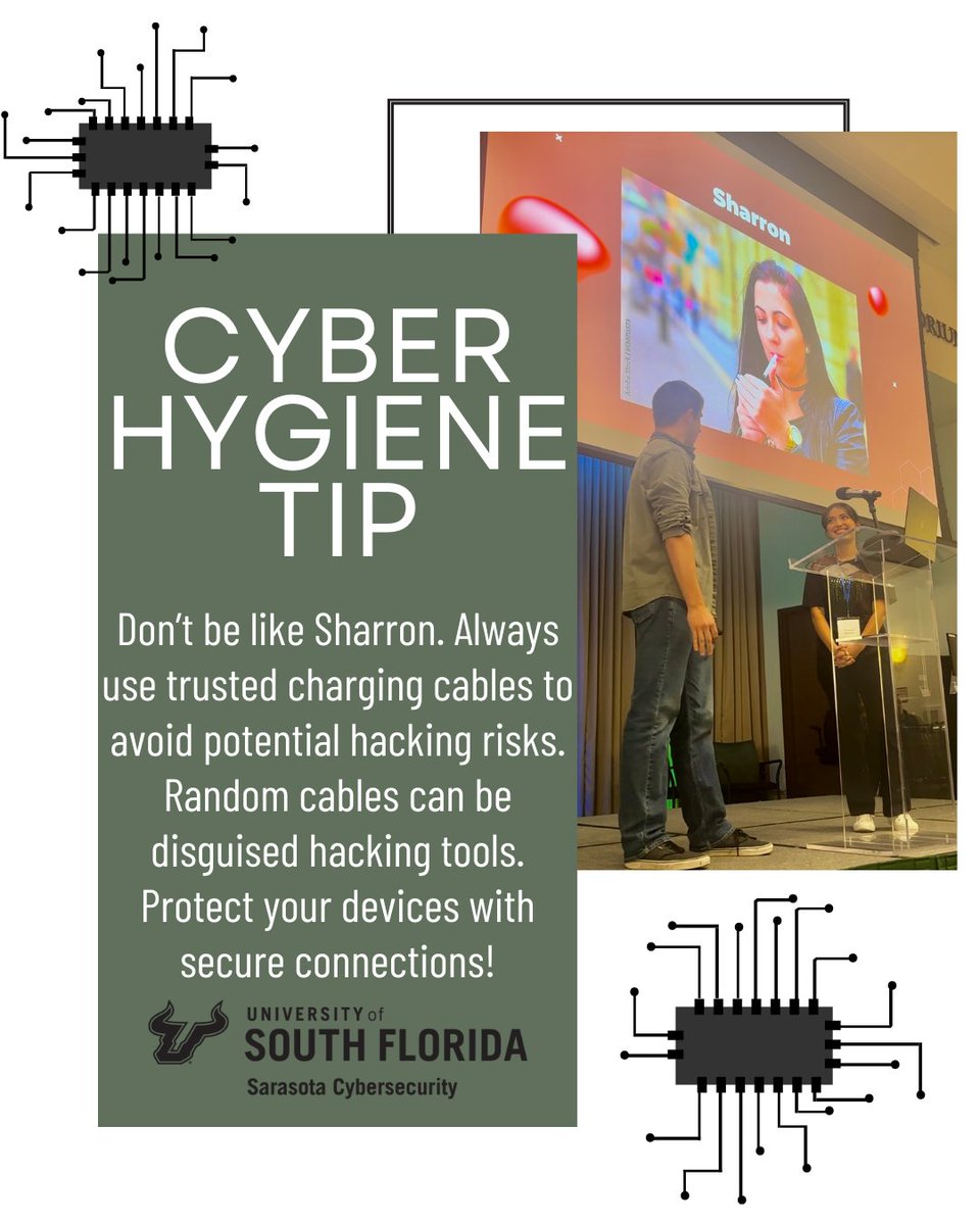 🔌 Don't risk it with random charging cables! 📱 Some can double as hacking tools for your devices. Our students, Frank &amp; Aida, gave a live demo of this at the Cyber Fraud Summit. Stay safe with #CyberSecurity!"