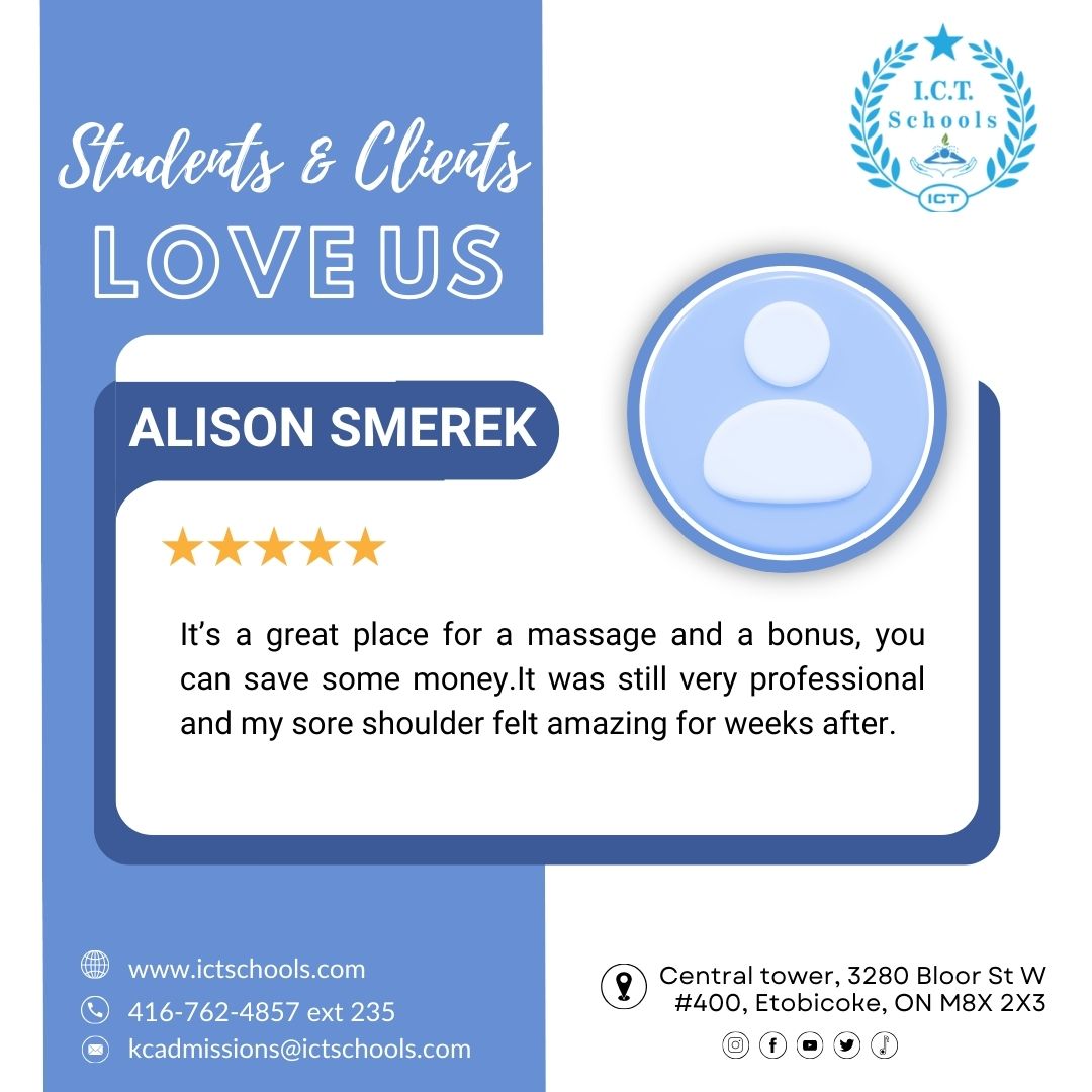 Students & Clients LOVE US! At ICT Schools, excellence is our standard. Just ask ALISON SMEREK! With a team dedicated to success and a wealth of experience to share, every day is filled with positivity and growth. #ICTSchools #SuccessStories #StudentExperience #ClientSatisfaction