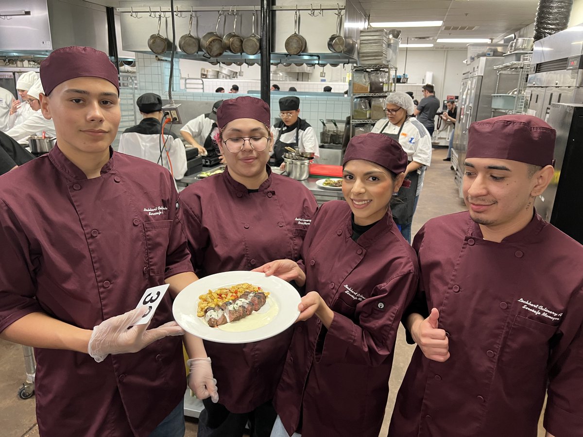 4/19/24 LHS Culinary team competed in Escoffier’s Mystery Basket Competition in Austin. 
This is the 10th year that Lockhart has competed. The mystery basket contained sirloin steak, anchovies, blue cheese, coke & salty paste. #GritandGanas #LockedonExcellence #UnLockingPotential