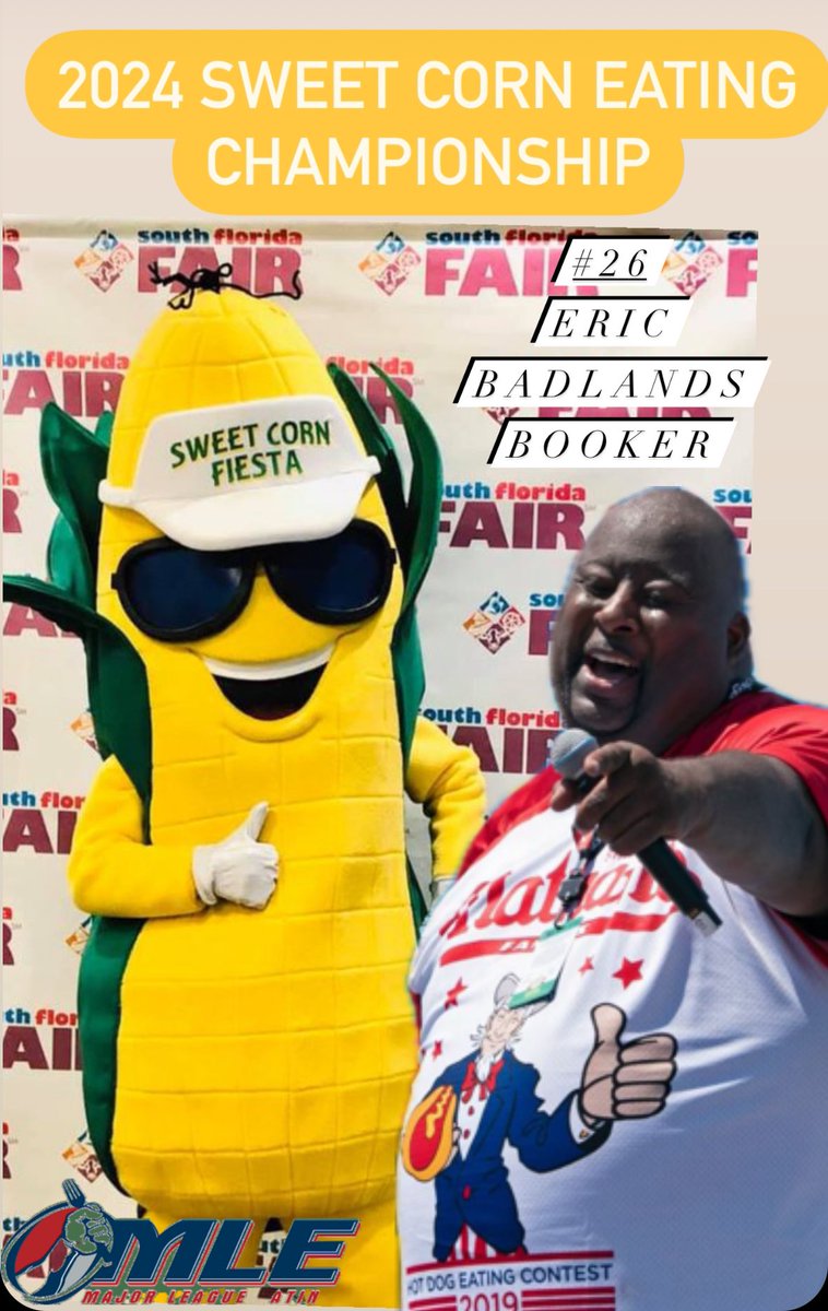 Our next competitor in the 2024 Sweet 🌽 Eating Championship… @BadlandsBooker ! #26 in the world has chugged 10 cans of creamed corn out of das boot and 8 cans in under 1 minute! Merely appetizers! Will he be the corn king? 4/28/24 at 3pm we find out!