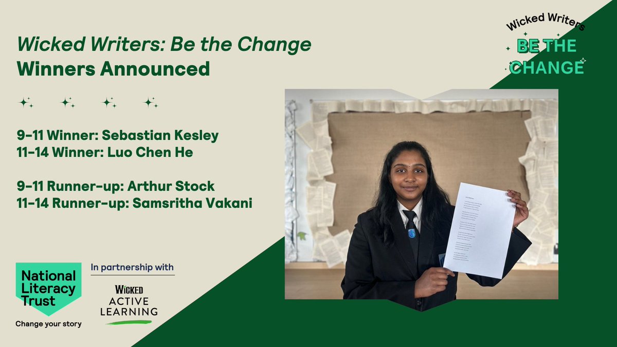 On #EarthDay 2024, 🌎 we’re proud to announce the winners and runners-up of our fantastic schools’ persuasive writing competition, Wicked Writers: Be the Change, in partnership with the @Literacy_Trust Discover more LiteracyTrust.org.uk/wicked-writers