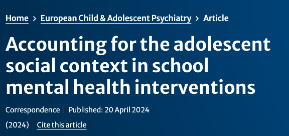 NEW PAPER: In this brief commentary, @drjackandrews and I reflect on the importance of adolescent social development for (group) school mental health interventions rdcu.be/dFjdp summary below