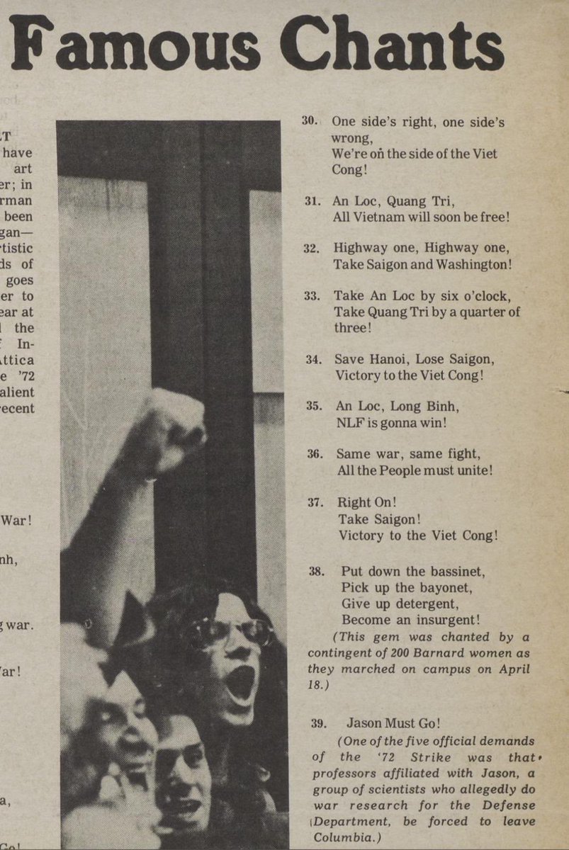 “Anti-Vietnam War protestors at Columbia wanted PEACE, they didn’t support the Vietcong! They didn’t support violent resistance!” Anti-Vietnam War protestors at Columbia: