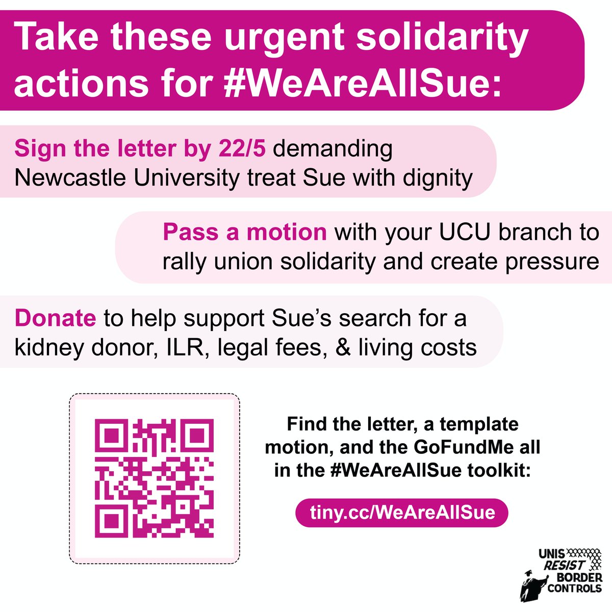 Finally, SHARE the #WeAreAllSue toolkit with your networks: tiny.cc/WeAreAllSue

The toolkit includes:

1 - Sue's story
2 - the open letter - SIGN BY 22 MAY
3 - a UCU motion template that we've written for you
4 - Sue's fundraiser

End of 🧵