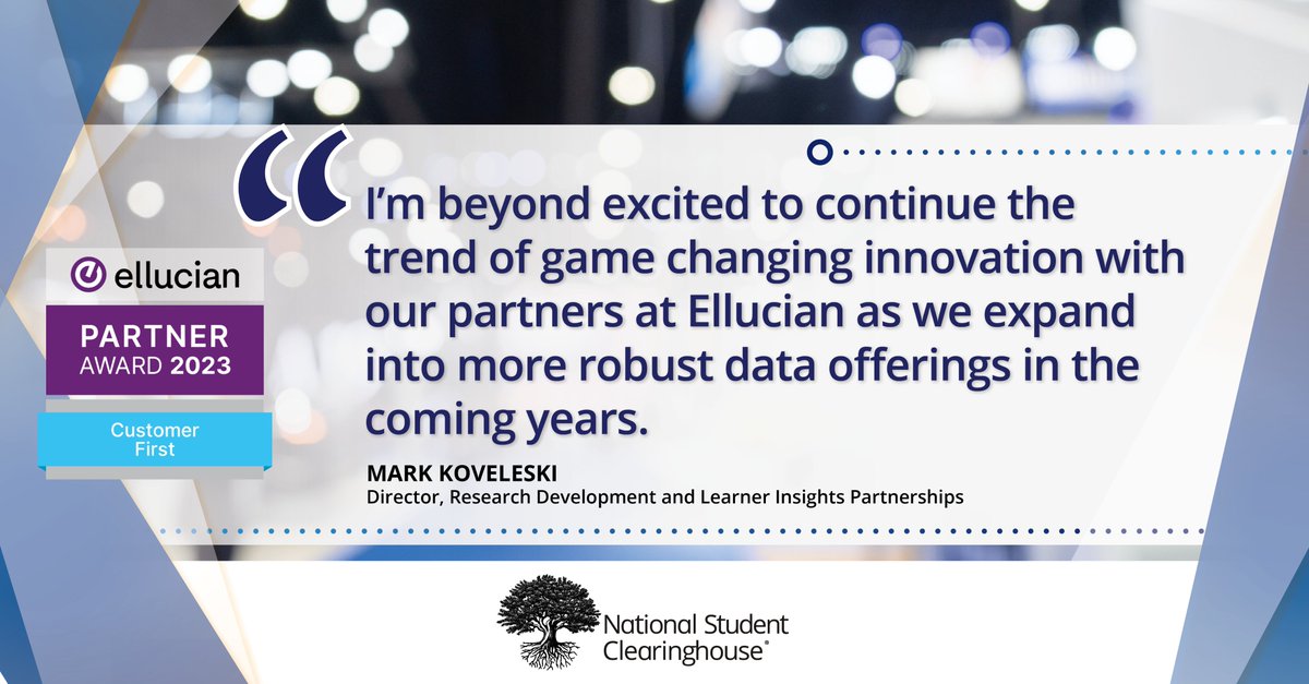 🏆 The @NSClearinghouse was awarded the 'Customer First' Ellucian Partner Award for showcasing superior partnership in fulfilling customer transcript requests integrated within @EllucianInc solutions: theclearinghouse.social/EllucianPartne…