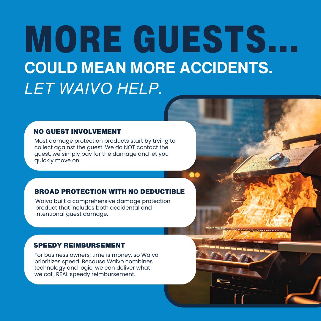 This season is starting to warm up LITERALLY!
And as the number of guests at your property increase it's imperative that you as a host consider adding an additional protection like Waivo to your arsenal. #summertime #heatingup #oops #guestaccidents #accidents #propertydamage