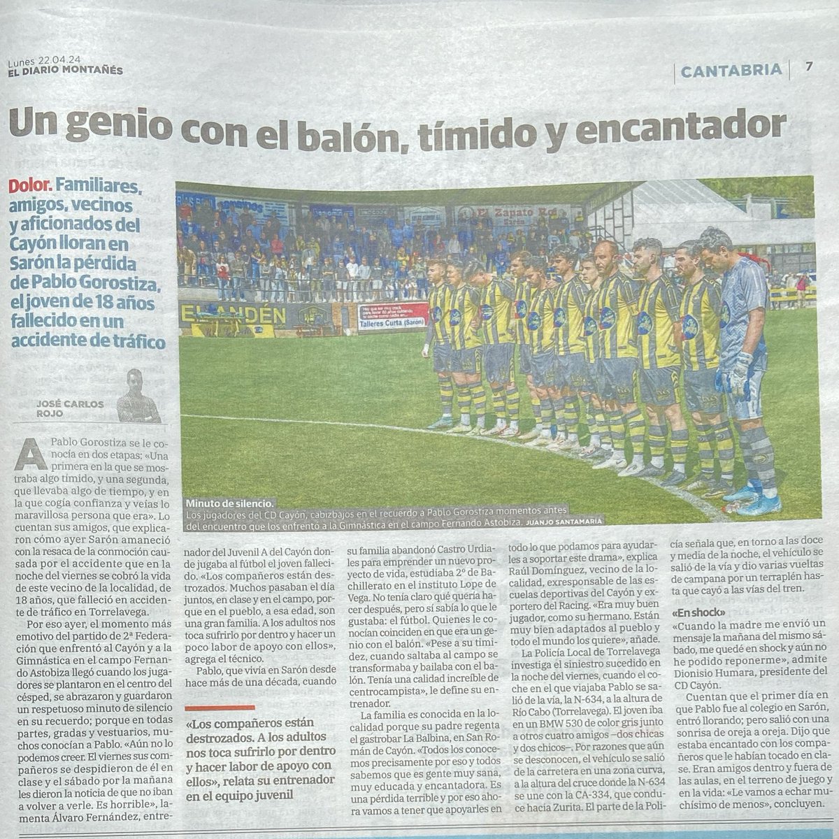 Si pierdes la categoría, tienes la oportunidad de recuperarla. Otras pérdidas son irreversibles. Lo menos trascendente del fin de semana fue perder ayer. Lo de Pablo sí es absolutamente devastador. Volveríamos a ver al Cayón en Preferente si Toni o él pudieran verlo con nosotros.