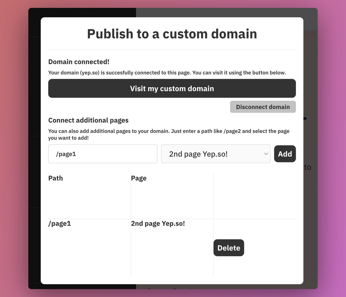 You can now add extra pages to your landing page! In your settings, click 'Custom domain' to add them. 

This feature lets you create multipage marketing funnels! 

It's version 1, so feedback is welcome!