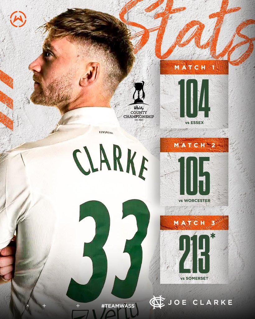 Loving your work @joeclarke10 Talent + form = greatness 😮‍💨🔥🏏👏 @TrentBridge @VitalityBlast #TeamWass