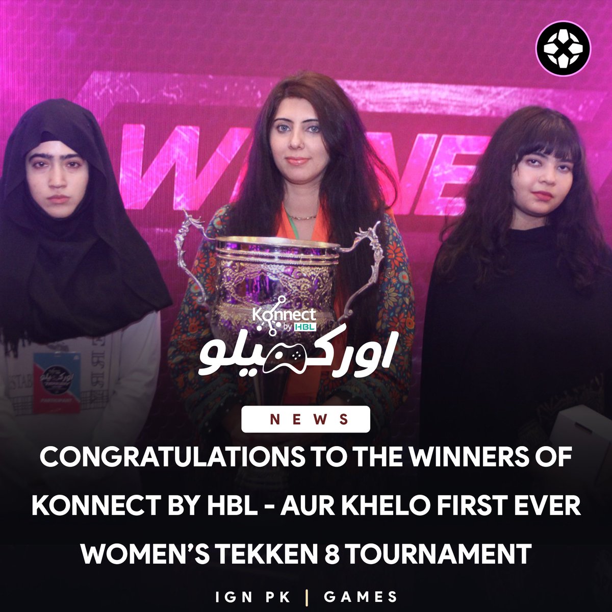IGNPakistan's tweet photo. Congratulations to the top 3 of Konnect by HBL - Aur khelo First Ever Woman's Tekken 8 Tournament, powered by IGN Pakistan.

1st Position: Ambreen Riaz
2nd Position: Laiba Adnan 
3rd Position: Hina Malik

@KonnectbyHBL @HBLPak @RaptrGames @RaptrGG https://t.co/f7gZgk3zCN