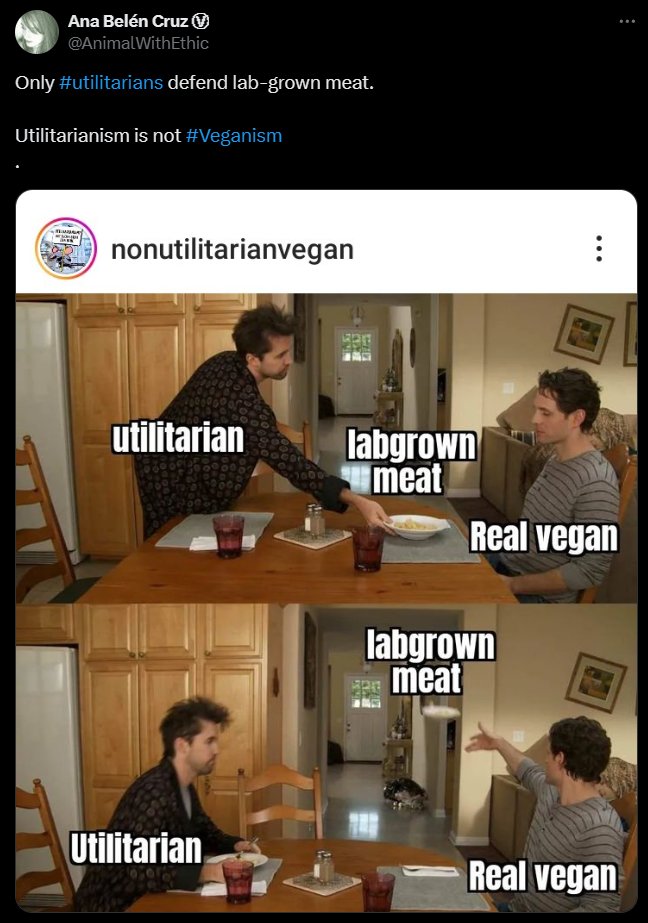 This shit (not all veganism but this sorta brand) really is a social issue LARP for people who don't like actual minorities enough to spend this energy fighting for them, and instead opting into some vague posturing over meat consumption in itself being some kinda evil.