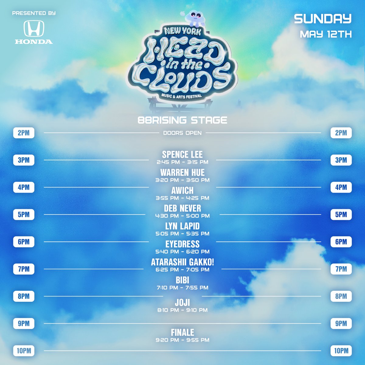 HEAD IN THE CLOUDS NEW YORK SET TIMES 🗽 All artists will now perform their full sets on the MAIN STAGE! No more running between stages and having to choose between your favorite artists 🪩 SEE YOU SOON