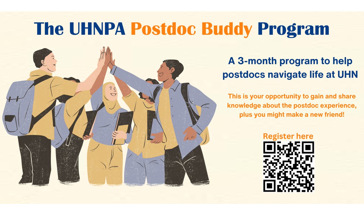Join our UHN Postdoc Buddy Program! 🤝 Connect with fellow postdocs for invaluable support. We're here to ensure you feel welcome, included, and part of our UHN family! Sign up now! 🚀