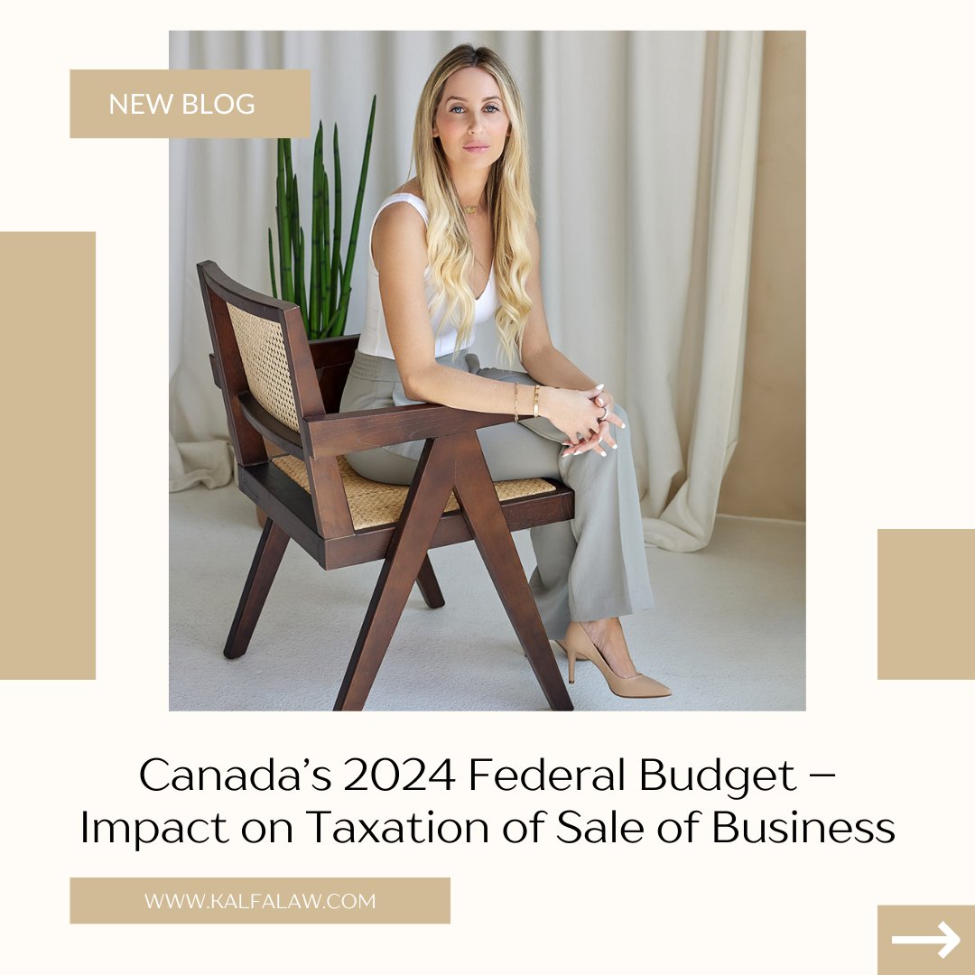 Canada's 2024 Federal Budget has significantly impacted the tax triggered on the sale of small businesses, which we've summarized in our new Article here kalfalaw.com/canadas-2024-f… . . . . . #federalbudget #budget2024 #canada #tax #capitalgains #saleofbusiness #privatema