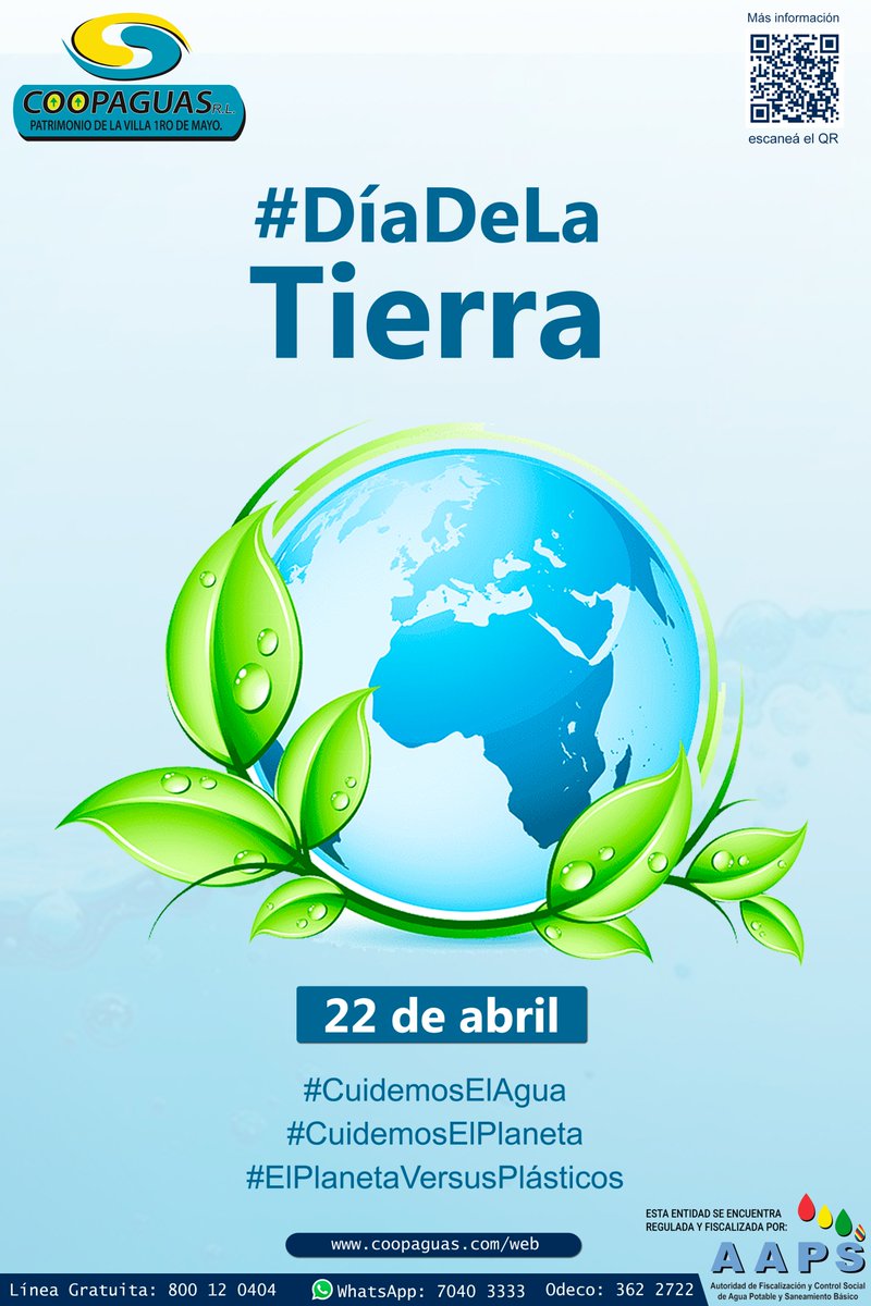 #DíadeLaTierra 
#DíaDeLaTierra2024 
#ElPlanetaVersusPlásticos
#CuidemosElAgua
#CuidemosElPlaneta
#22deAbril
#CoopaguasRL
#AguaPotable