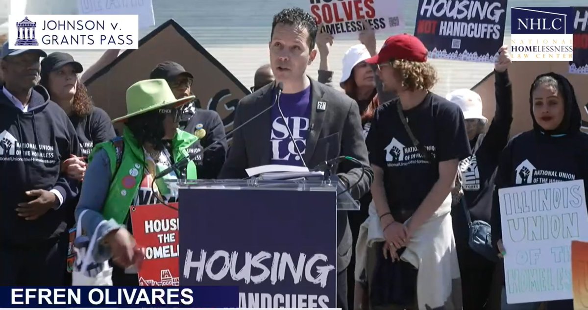 "Instead of needlessly trying to put people in jail for being unhoused, we need government at all levels to invest in affordable housing. Housing is a human right. Affordable housing can end homelessness." <a href="/efrencolivares/">Efrén</a>, <a href="/splcenter/">Southern Poverty Law Center</a> #HousingNotHandcuffs
