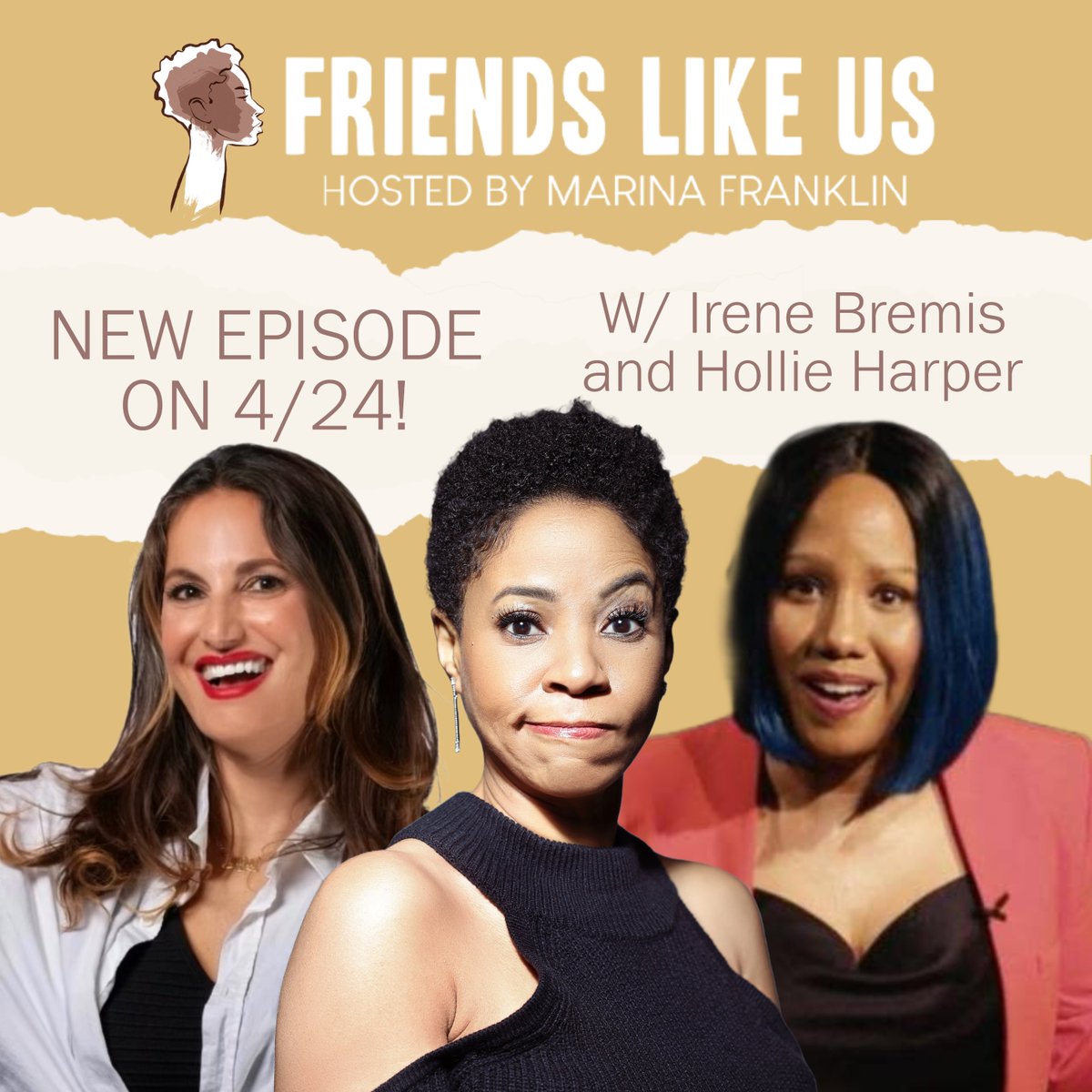 NEW CONTENT ALERT! A new episode of Friends Like Us with host @marinayfranklin and fabulous friends @irenebremis13 @HollieHarper5  is coming out on 04/24!

#CheckUsOut #FriendsLikeUs and #subscribe here: ow.ly/13YS50JqNJv