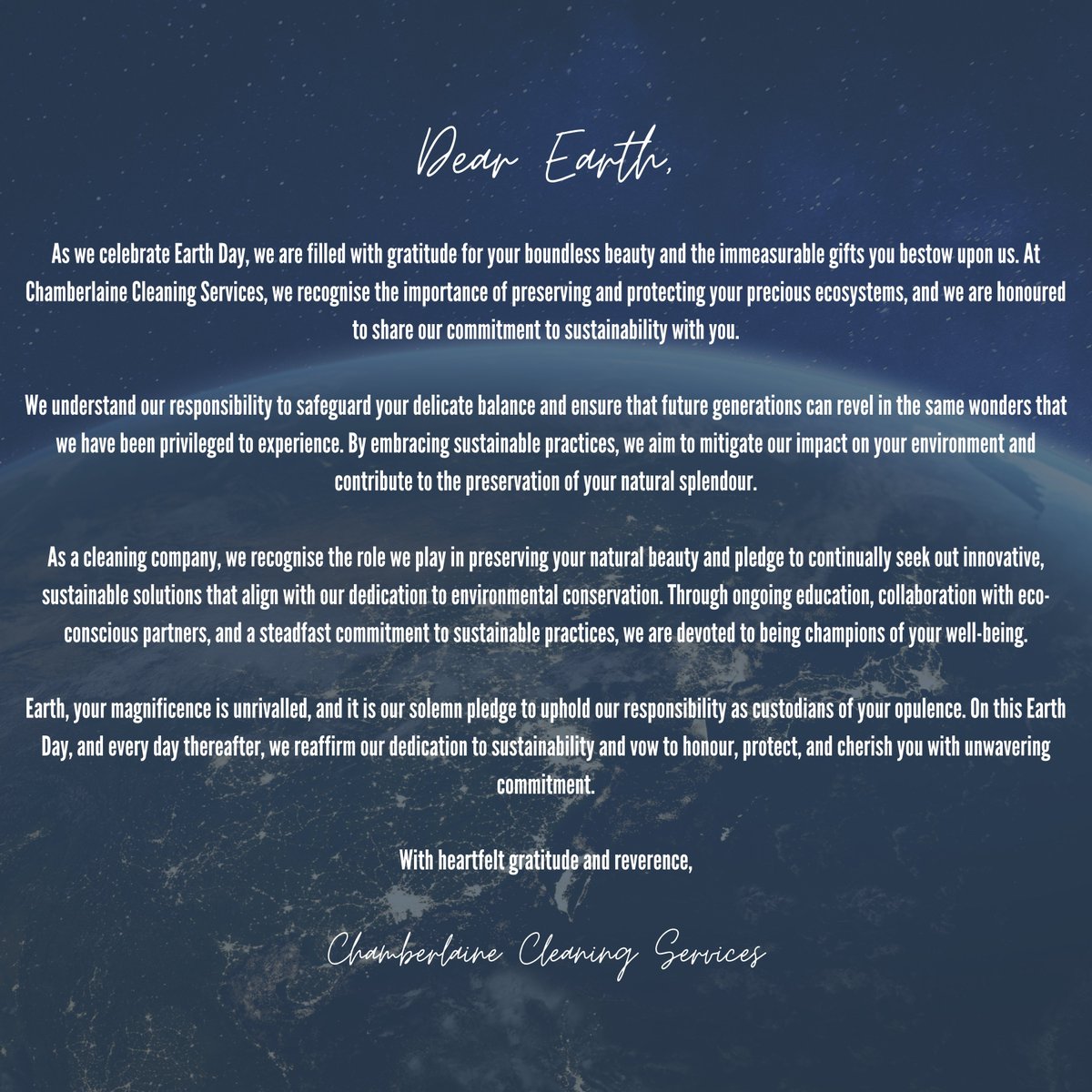🌍Today is Earth Day, a time to reflect on the beauty that surrounds us and our responsibility to it.

We can all make a difference, no matter how big or small. Our planet needs our help, and we must take action today. 🌏

#EarthDay #TheChamberlaineWay #PlanetVsPlastics