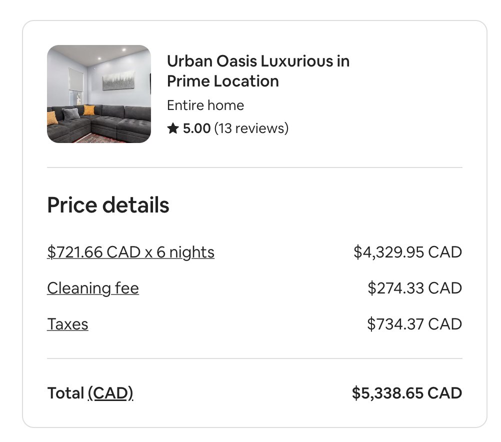This is weird, right? An AirBnB listing is $301, but when you click to reserve it, the price jumps to $721.66?