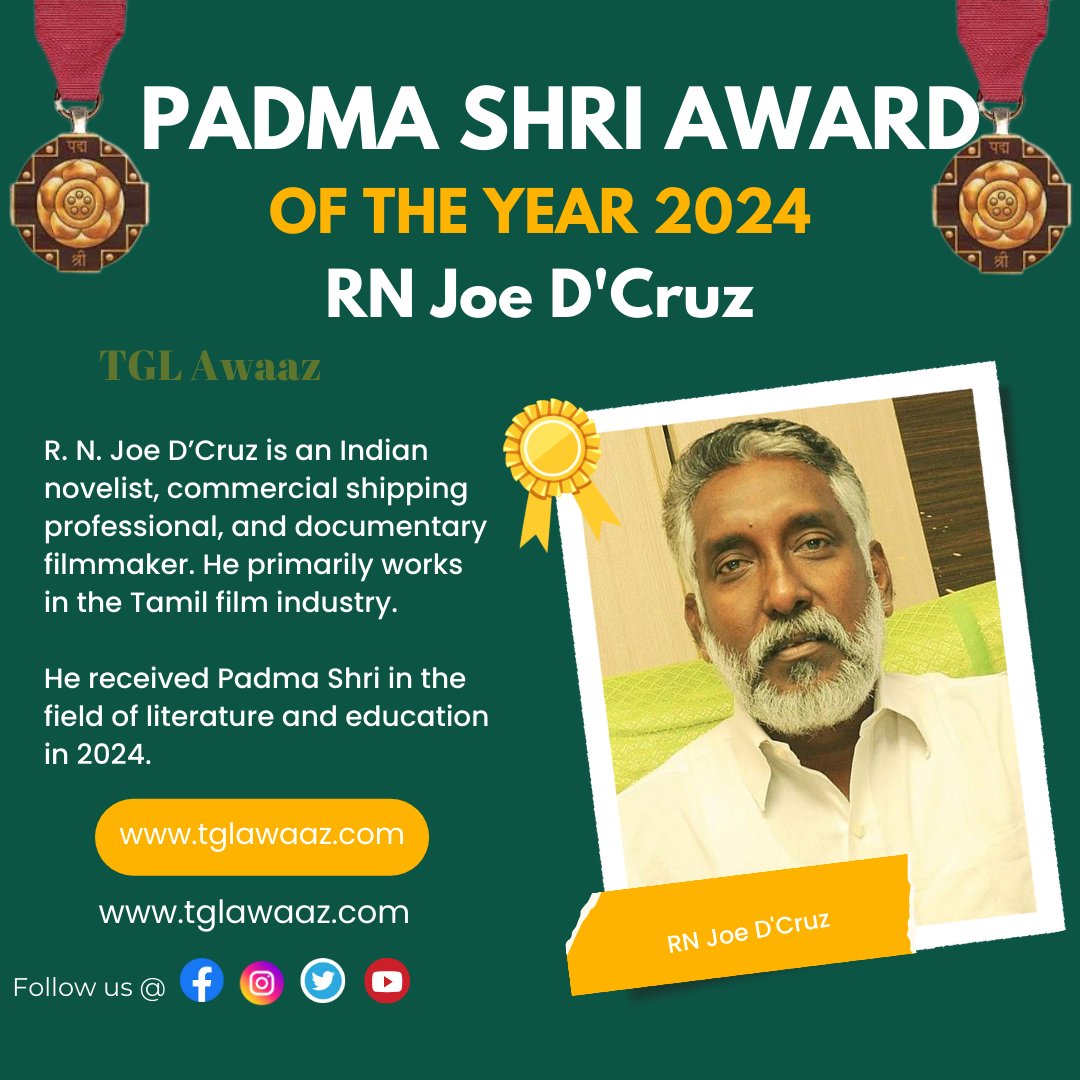 RN Joe D Cruz received Padma Shri in the field of literature and education in 2024.

#PadmaShri 
#padmashriaward2024 
#Padmashree 
#PadmaShriAward 
#RNJoeDcruz
#tglawaaz 
#attsa_official