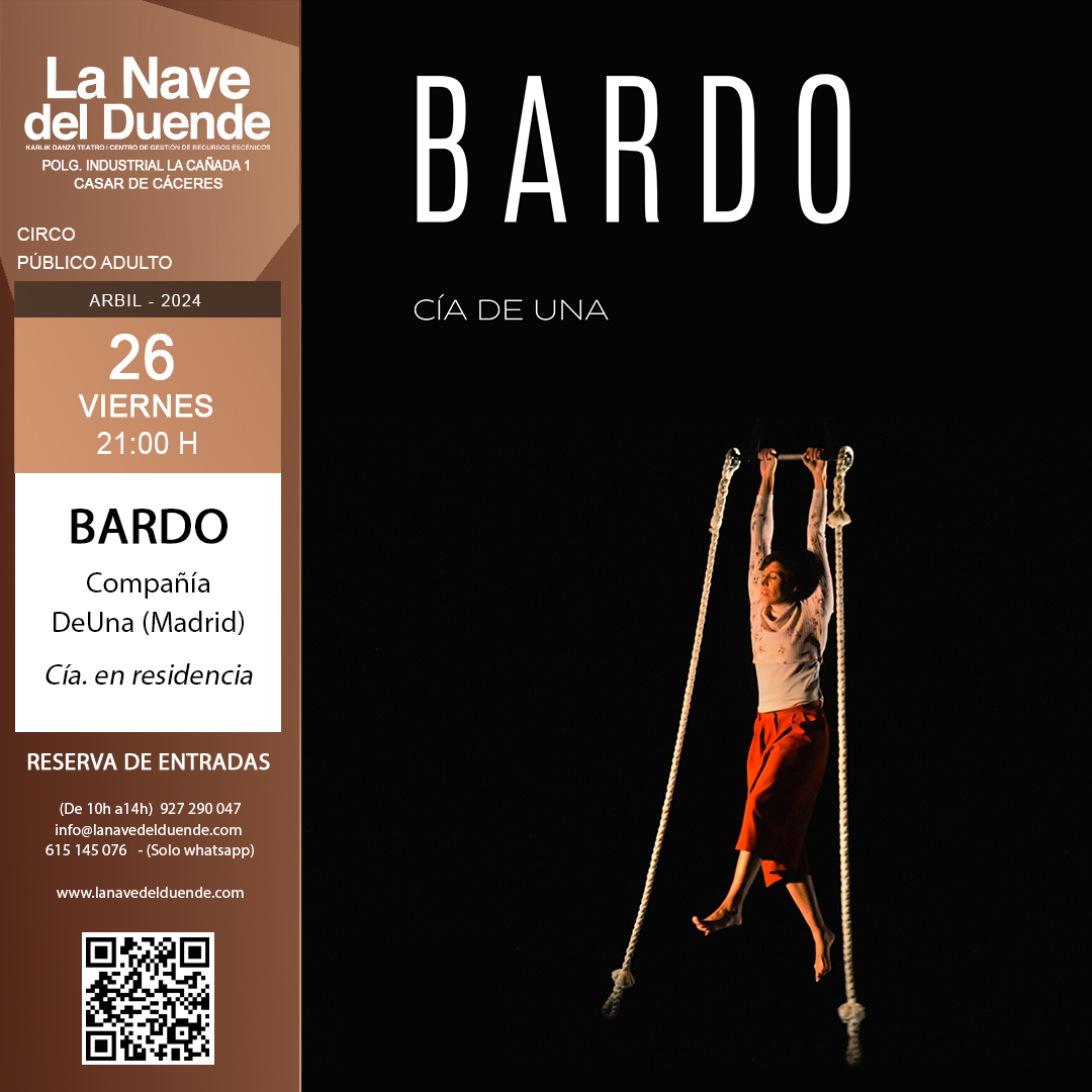 🎭 ¡Este viernes tenemos 𝐂𝐈𝐑𝐂𝐎!  

🟣𝐁𝐀𝐑𝐃𝐎 
2024 | VIE 26 DE ABRIL | 21:00 H 
Cía. DeUna (Madrid) 
𝐂𝐢𝐫𝐜𝐨 | Público Adulto 
Compañía en residencia

+𝐈𝐍𝐅𝐎 𝐘 𝐑𝐄𝐒𝐄𝐑𝐕𝐀𝐒: rb.gy/jt5c6w