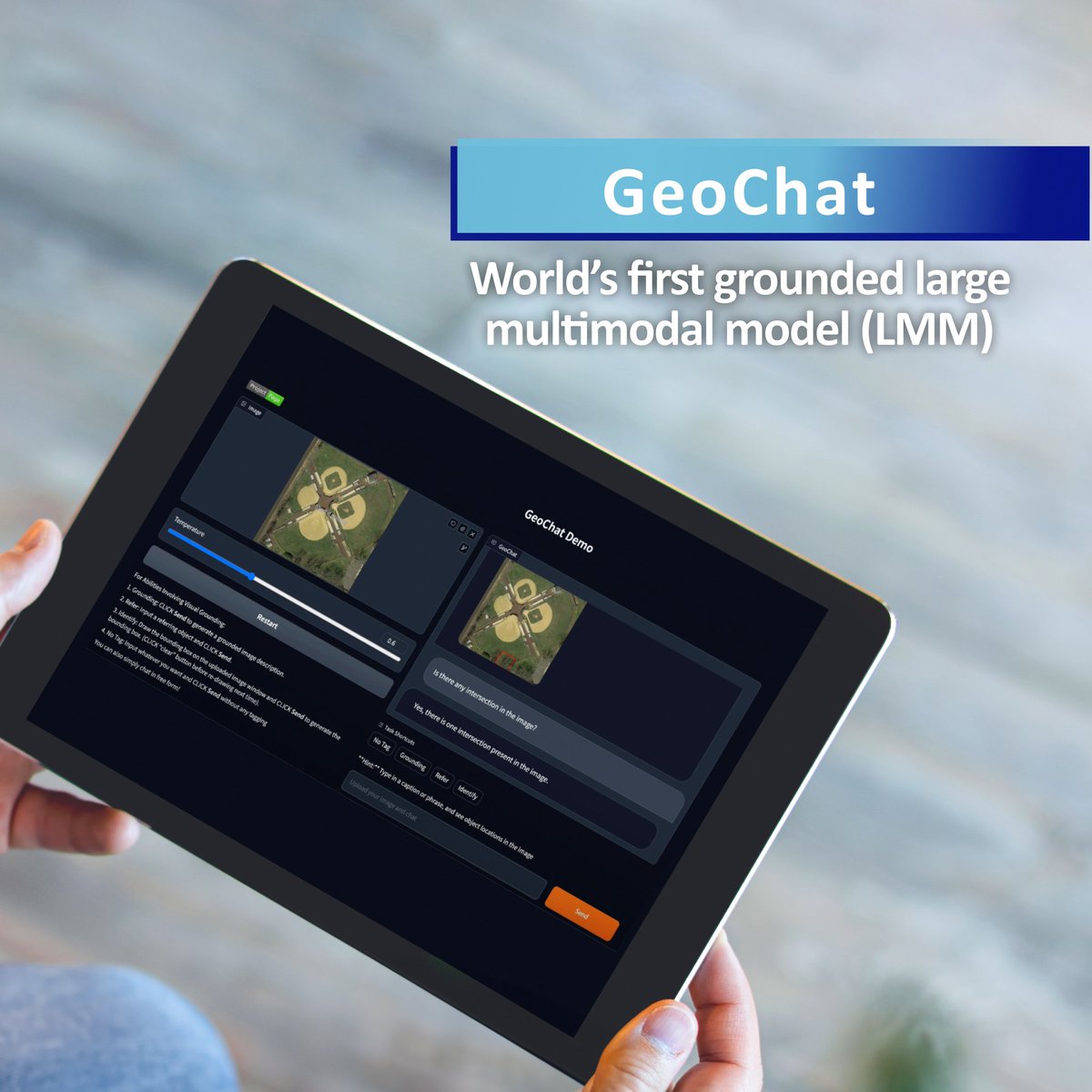 تفخر جامعة محمد بن زايد للذكاء الاصطناعي بتقديم ' GeoChat' أول نموذج كبير متعدد الوسائط في العالم (LMM)، مصمم خصيصاً لسيناريوهات الاستشعار عن بعد. يمثل GeoChat تطوراً كبيراً في مجال الاستشعار عن بعد، حيث يقوم بتحليل الصور التفصيلية بالاعتماد على المقاييس والمعلومات الإقليمية