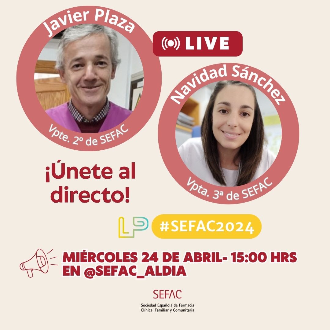 SEFAC_aldia's tweet photo. 💥El 24 de abril a las 15:00h, @JavierP54382252  y @mamafarmaceutic  , estarán en directo en nuestra cuenta de Instagram @sefac_aldia. 

⏱️Comienza la cuenta atrás para el congreso #sefac2024 del 16 al 18 de mayo en Las Palmas. ¡Únete al directo!

👉https://t.co/2qMlOIlJNG https://t.co/cKq69Djndl