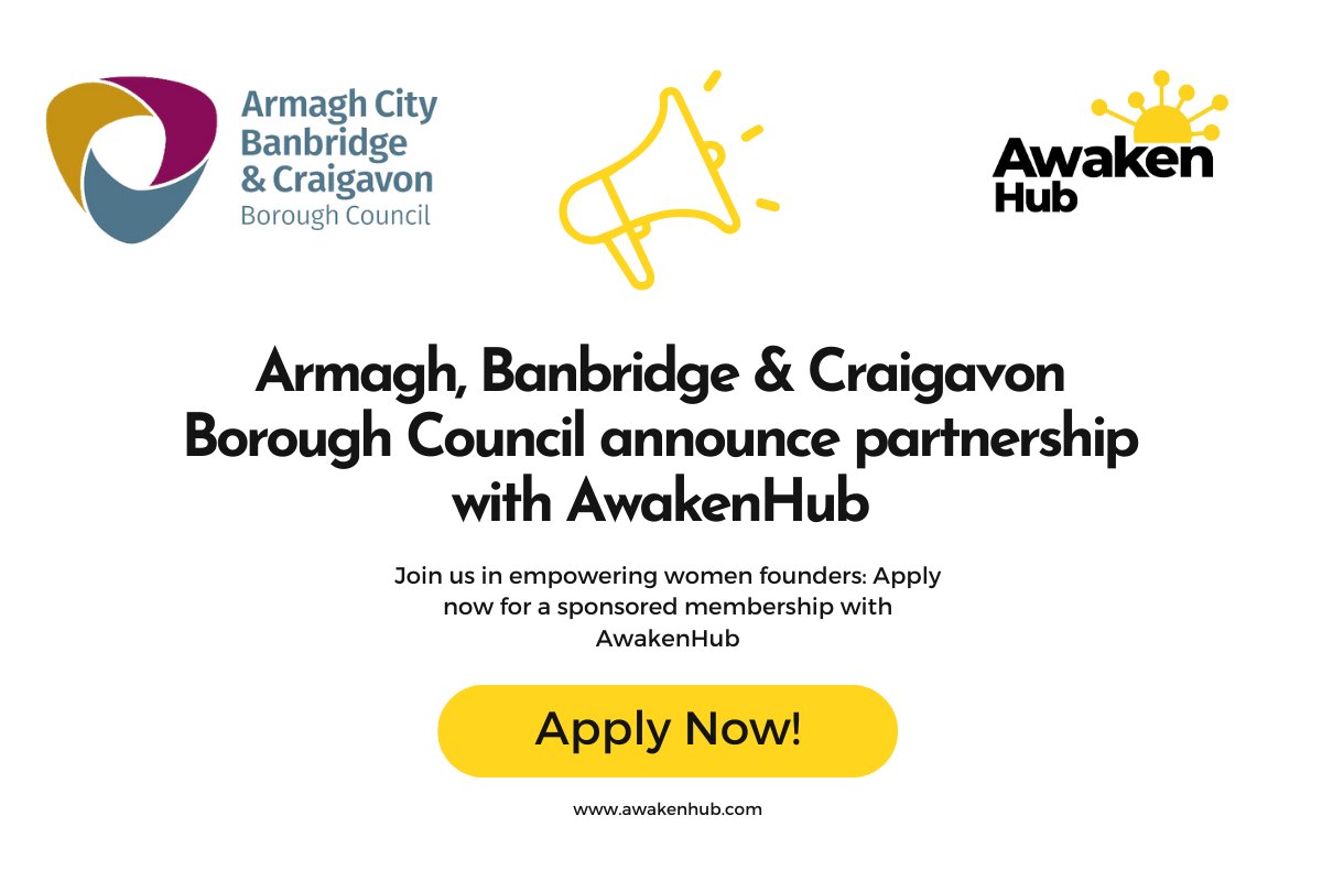 🌟Armagh City, Banbridge & Craigavon Borough Council partner with @AwakenHub🌟
Are you a female founder with growth ambition in the @abcb_council area? Apply now for one of 15 sponsored #AwakenClub Spaces! 
awakenhub.com/blog/abc-counc…