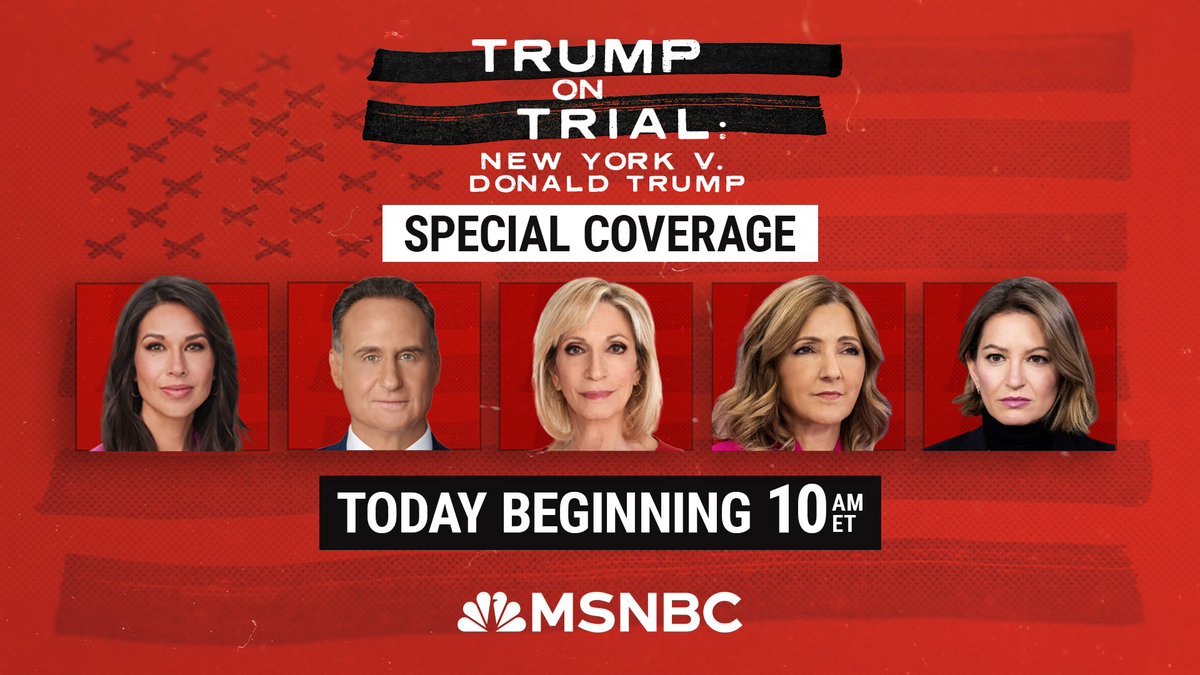 TODAY at 10am ET: Join @MSNBC for special coverage of opening statements in former President Trump's New York criminal trial.