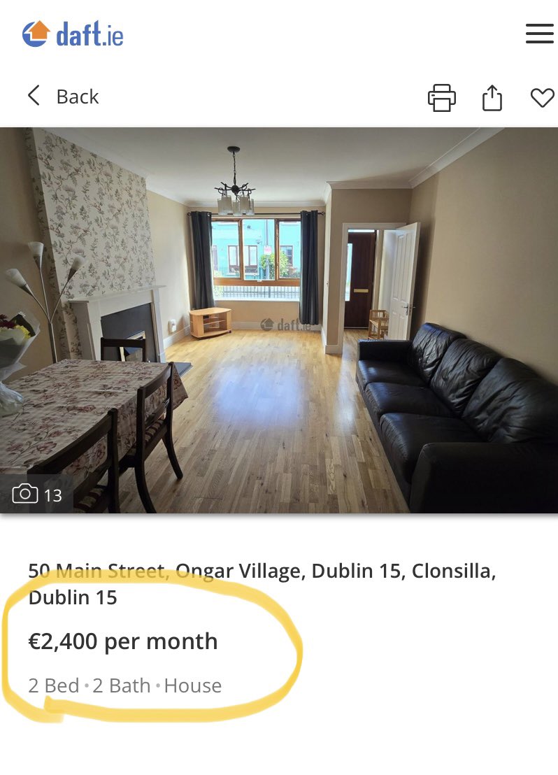 This was promoted in a neighbourhood Facebook group as being the cheapest in the area. €2,400 for a 2 bed in #Ongar, a suburb in #Dublin15. This is the take home pay for average industrial wage. 

#HousingCrisis