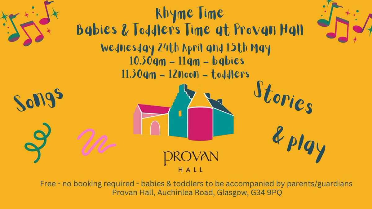 Rhyme Time at Provan Hall this Wednesday. Free and no need to book!
#provanhall #easterhouse #glasgow #babyclass #toddlerclass #music #rhymes #stories