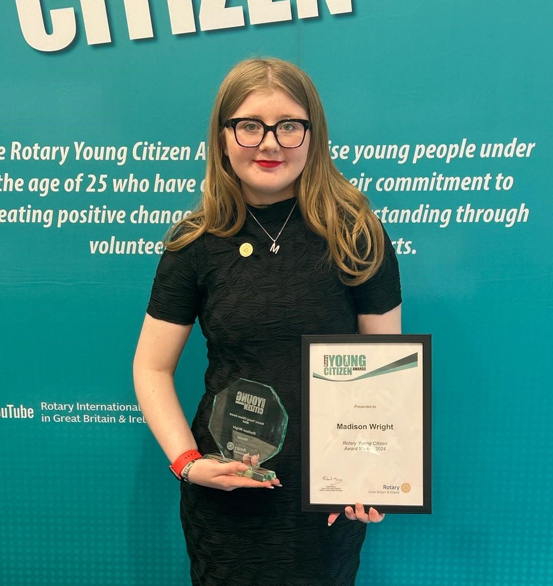 Congratulations to NI Children's Hospice Youth Ambassador Madison Wright, who recently collected her well-deserved Young Citizen trophy at Rotary Great Britain & Ireland's 2024 awards ceremony! Well done Madison, we're all so proud of you! 👏💜