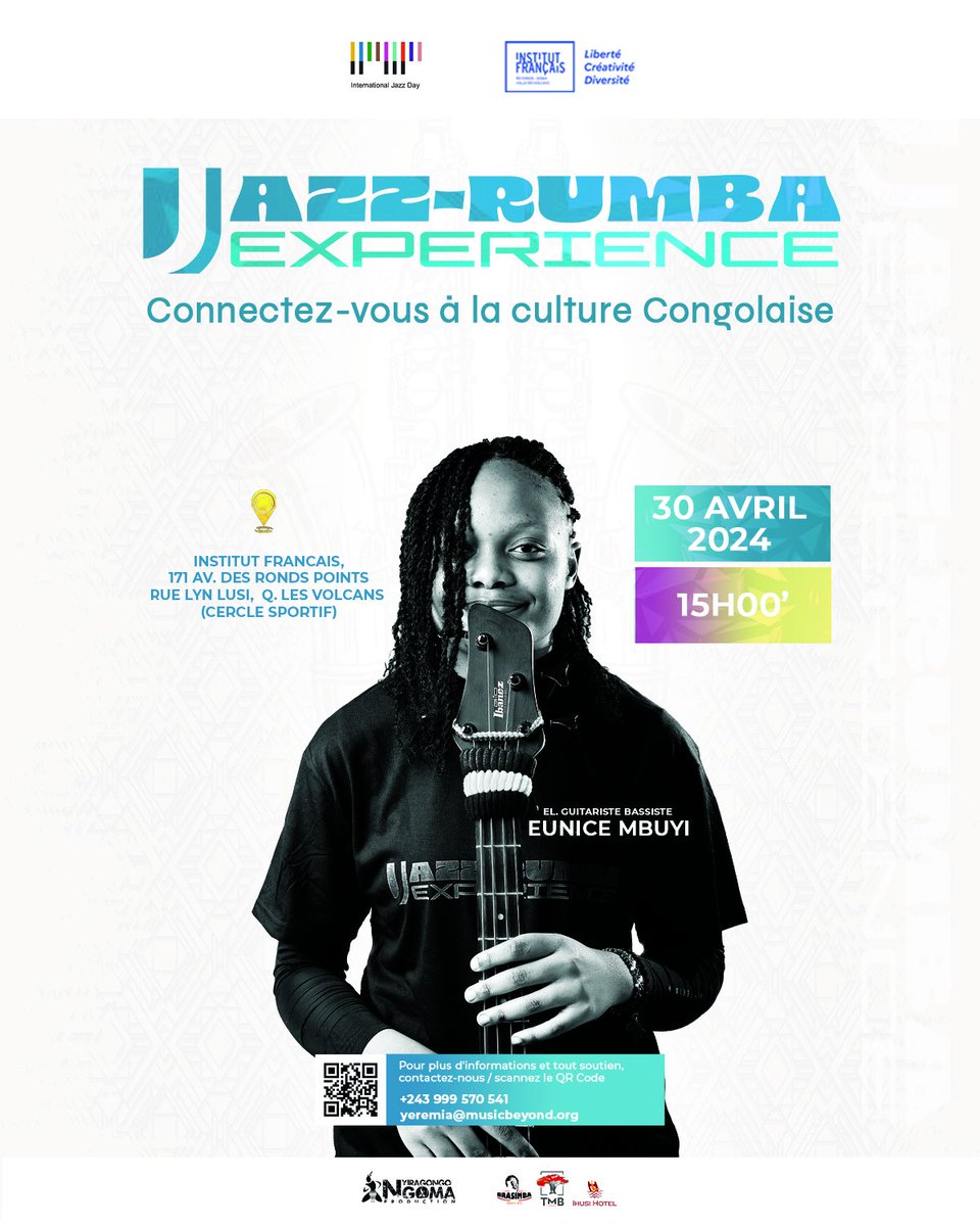 JAZZ-RUMBA EXPERIENCE a l'honneur de vous présenter ces 3 musiciennes incroyables. Bienvenue le 30 Avril au cœur de Goma, à l'institut Français de Goma de 15h à 17h. La musique Jazz et la diversité culturelle musicale de la RDC.