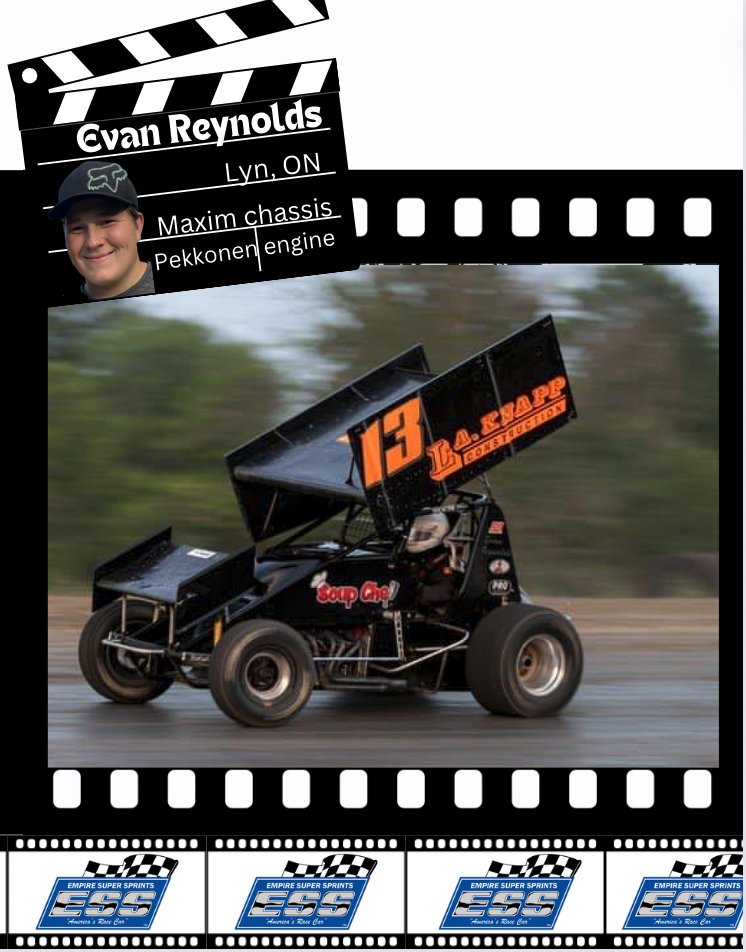 Evan Reynolds has joined ESS for the 2024 season. Evan's #13 Maxim chassis with a Pekkonen engine is backed by LA. Knapp Construction, Soup Chef and Toshack Service & Maintenance Corp. Check out ESS' schedule for their 41st year at empiresupersprints.com