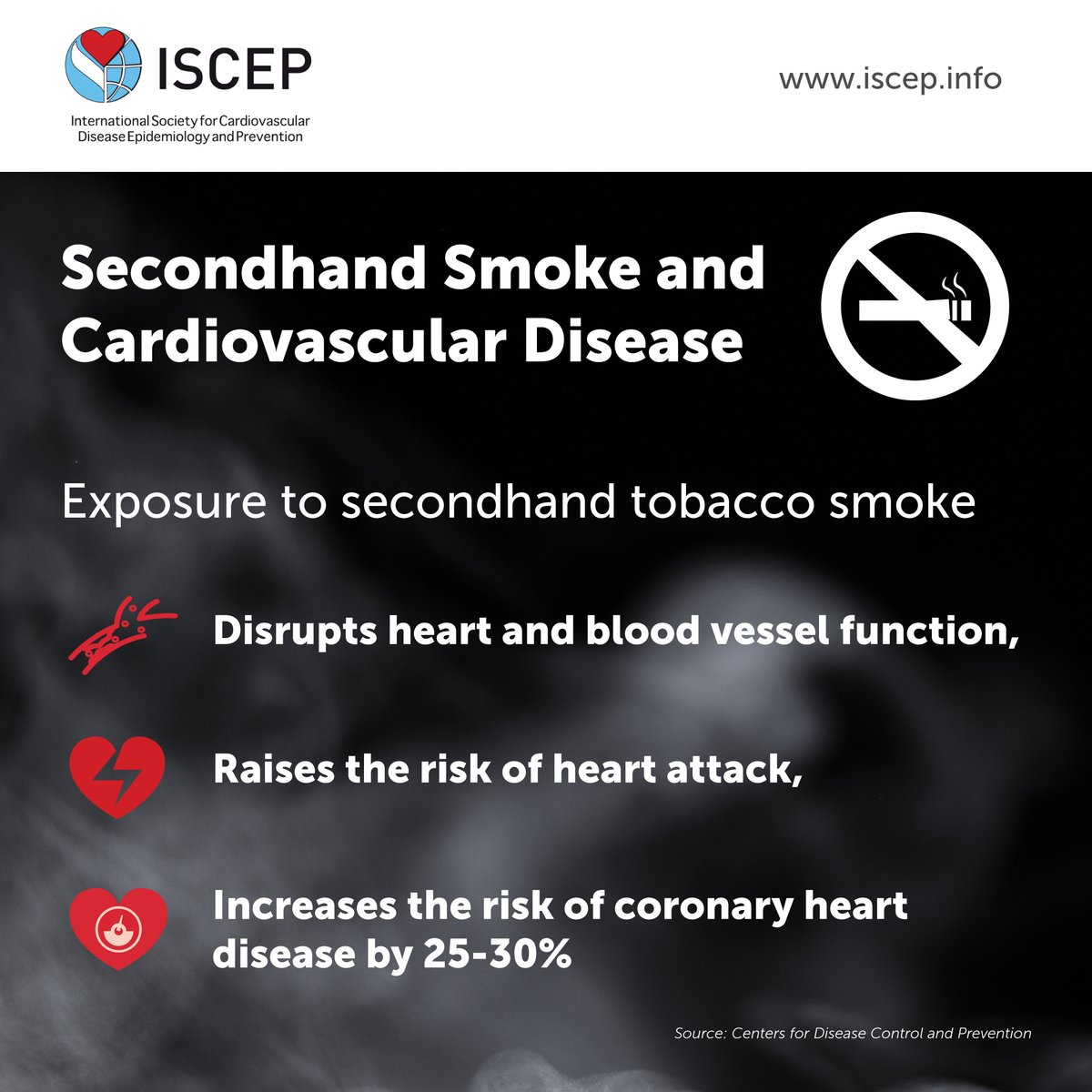 Exposure to secondhand smoke (SHS) is associated with an increased risk of coronary heart disease (CHD) among nonsmokers.

For more details, visit: iscep.info
#cardiovascular #secondhandsmoke #cardiohealth
