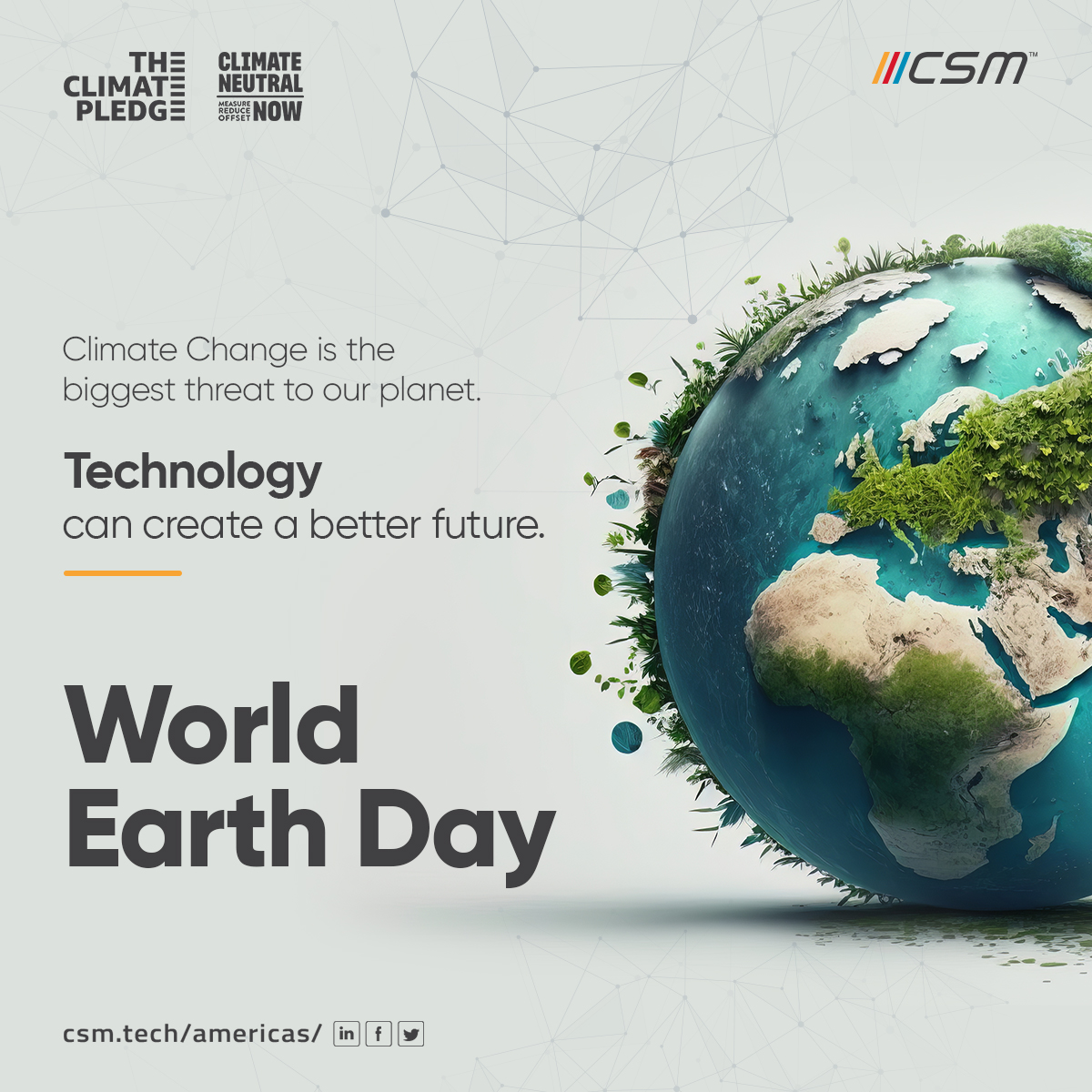 With technology, we can walk towards greener digital transformations for sustainable future. 

Because every action counts in preserving our shared home!         

#WorldEarthDay #ClimateChangeNow #UNClimateChangeNow #TheClimatePledge #GreenTechnology #USA #CSMTech