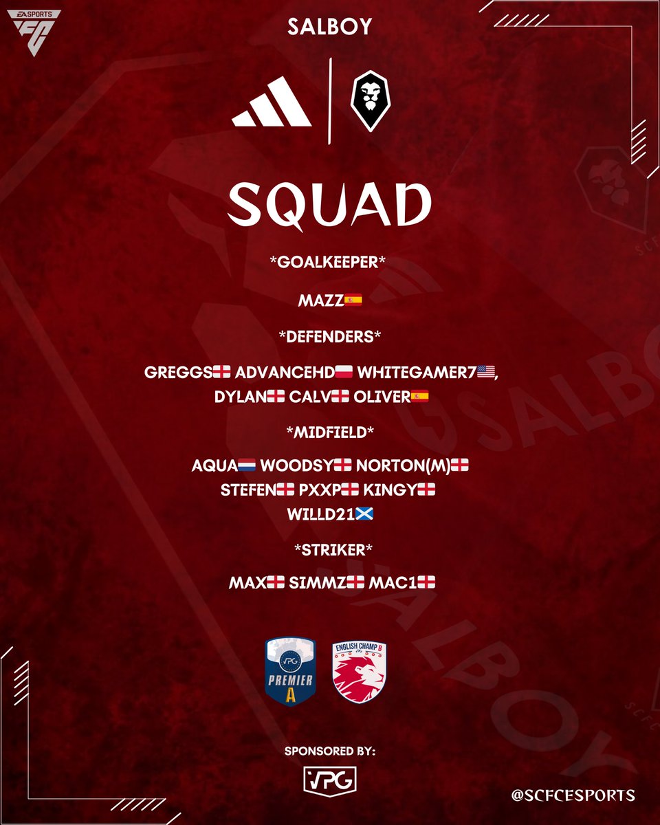 Salford City eSports (@scfcesports) on Twitter photo Our Squad List <a href="/OfficialVPG/">Virtual Pro Gaming</a>
๐ <a href="/VPGEurope/">Virtual Pro Gaming | Europe</a> ๐ช๐บ Premier A
๐ <a href="/VPGUK/">VPG United Kingdom</a> ๐ฌ๐ง English Champ B
โฝ๏ธ Preparing all pre-season for the system we play , now we are ready to go.
Line Up Release Shortly
#Salford #ProClubs #FC24 Our Squad List <a href="/OfficialVPG/">Virtual Pro Gaming</a>
๐ <a href="/VPGEurope/">Virtual Pro Gaming | Europe</a> ๐ช๐บ Premier A
๐ <a href="/VPGUK/">VPG United Kingdom</a> ๐ฌ๐ง English Champ B
โฝ๏ธ Preparing all pre-season for the system we play , now we are ready to go.
Line Up Release Shortly
#Salford #ProClubs #FC24