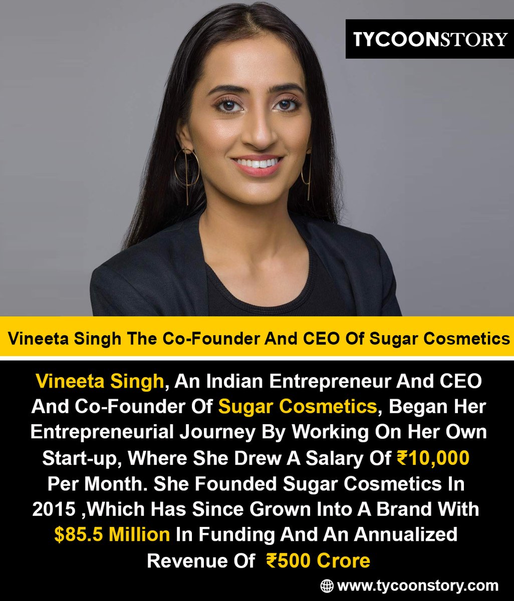TycoonStoryCo's tweet photo. Vineeta Singh The Co-Founder And CEO Of Sugar Cosmetics
#VineetaSingh #SugarCosmetics #CEO #Entrepreneur
#CosmeticsQueen #Innovation #BeautyEntrepreneur #WomenInBusiness #CosmeticsInnovation @TycoonStoryCo @tycoonstory2020 @vineetasng @SugarCosmetics
https://t.co/jWxtt2gOKY https://t.co/ExB5SKJAzh